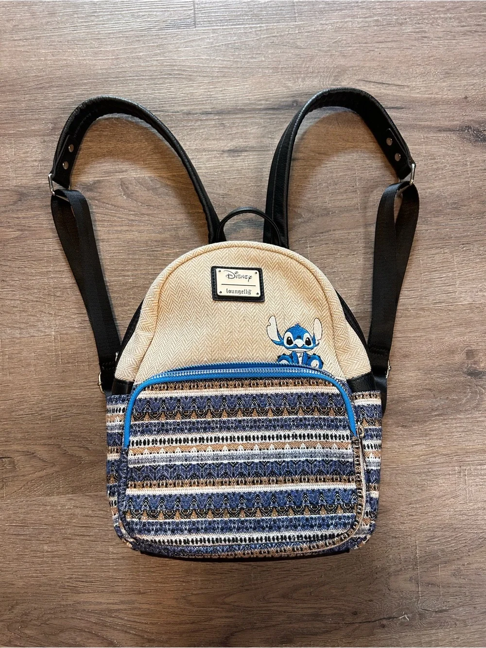 Loungefly Disney Lilo & Stitch Ohana Mini Backpack Blue Tan Tribal Print